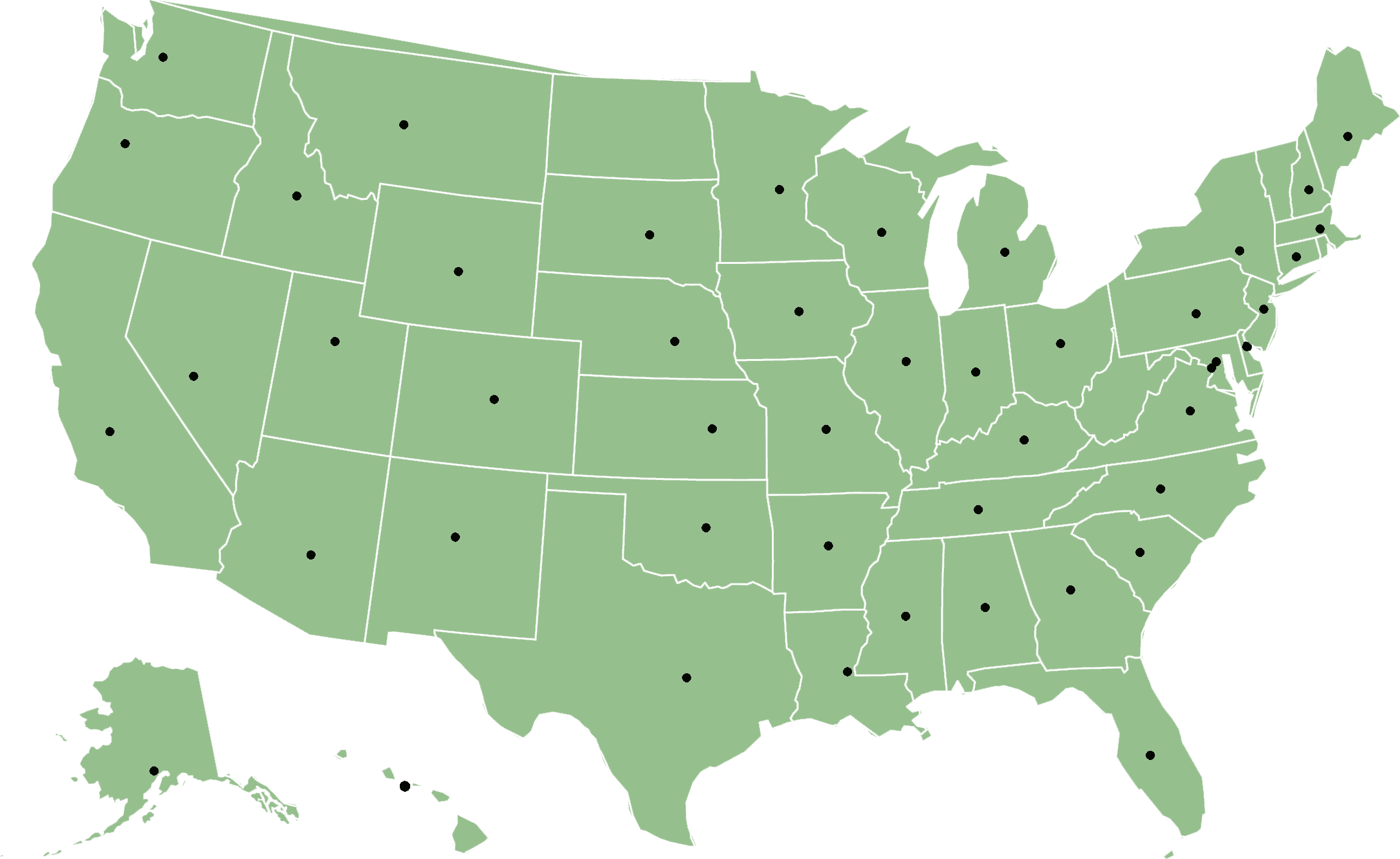 Map of the United States showing where ReCourse Life is used